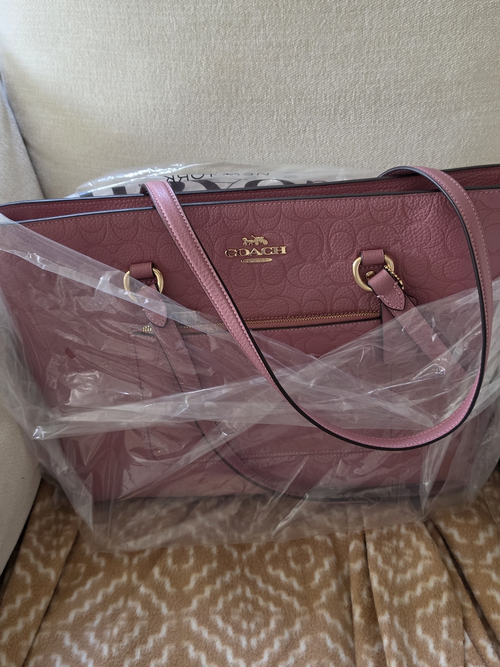 Coach Peony Signature Leather Tote with Gold Hardware